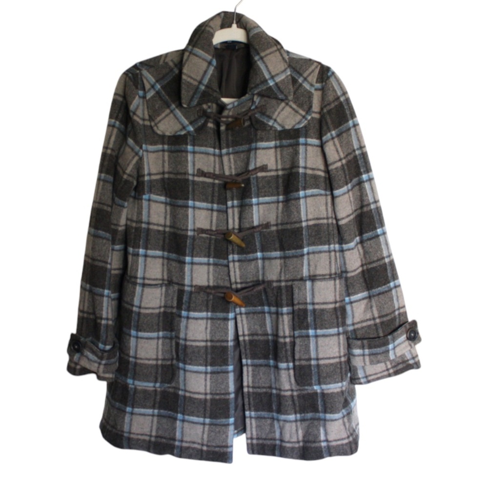 Y2K GAP Grey and Blue Plaid Coat with Toggle Buttons Women’s Small